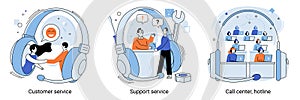 Customer support call center. Personal assistant service, person advisor hotline and helpful. Support creative metaphors