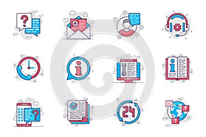 Customer support concept flat line icons set