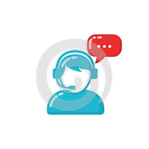 Customer support or customer service agent with headset flat vector icon design