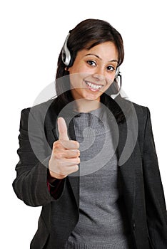 Customer support giving thumbs up