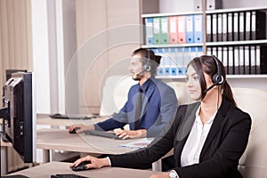 Customer support line woman worker