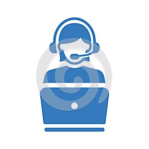 Customer, support, network icon. Blue vector sketch