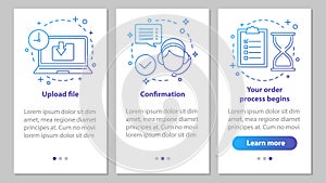 Customer support onboarding mobile app page screen with linear c