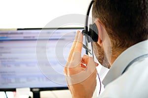Customer support operator in the call center. photo