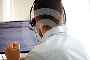 Customer support operator in the call center. photo