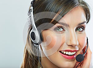 Customer support operator close up portrait. call center smili