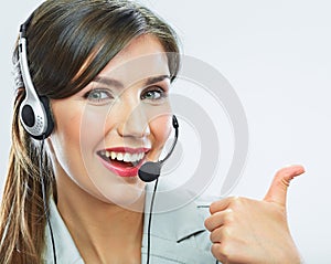 Customer support operator thumb show. call center