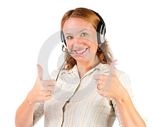 Customer support operator woman smiling