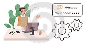 Customer Support Providing Assistance with Secure Code Verification Process Through Headset Communication