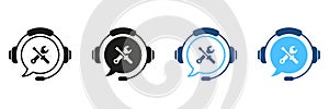 Customer Support Repair Service Silhouette Icon Set. Help Center, Hotline Pictogram. Headset with Speech Bubble