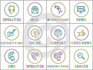 Customer Support Service Color Outline Icon Set