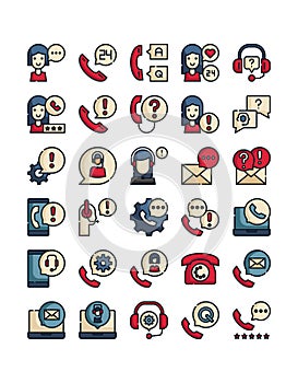 Customer support services filled outline icon pack