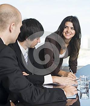 Customer talk in office