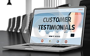 Customer Testimonials on Laptop in Conference Room. 3D.