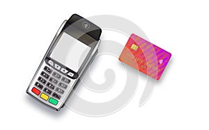 Customer using credit card for payment, cashless technology and credit card payment concept. Payment machine.