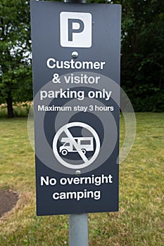 Customer and visitor parking only, no overnight camping sign, Scotland