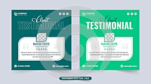 Customer work review section and testimonial vector with creative shapes. Client testimonials and feedback sections are designed