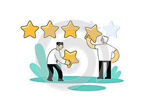 Customers appreciating the service on a five-point scale. Evaluation, benchmarking concept. Cartoon vector illustration