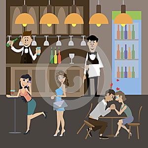 Customers at the bar illustration