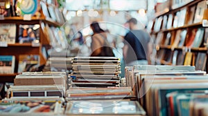 Customers browse through stacks of records while chatting with the friendly staff at this laidback record shop photo