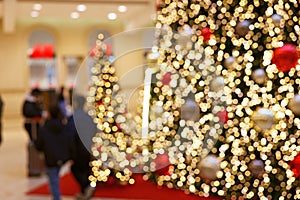 Customers in Christmassy Decorated Shopping Mall - Detailled Blurred Scene