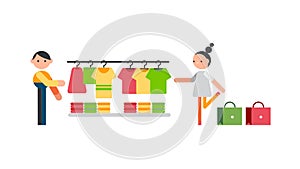 Customers come to shop at a clothing store vector illustration