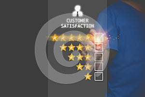 Customers give can rating to service experience online. Satisfaction feedback survey concept, User can evaluate the quality of