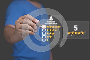 Customers give can rating to service experience online. Satisfaction feedback survey concept, User can evaluate the quality of