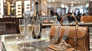 Customers are greeted with personalized service and offered champagne as they peruse the luxurious offerings from photo