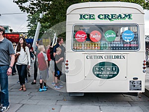 Customers at ice cream truck near Southbank Centre, London