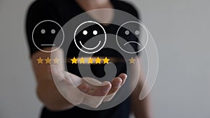 Customers rate service experiences on online applications. customer satisfaction feedback survey concept.