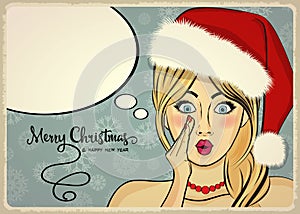 Customizable beautiful retro Christmas card with pin up San photo