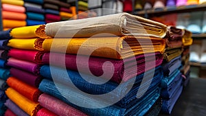 Customizable Fabric Swatches Displayed on Shelves in Microfactory Production. Concept Custom Fabric photo