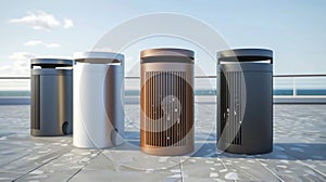 Customizable public trash can with interchangeable panels to match any location.