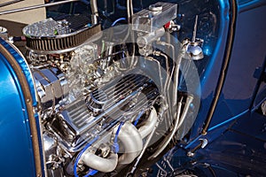 Customized muscle car engine displayed