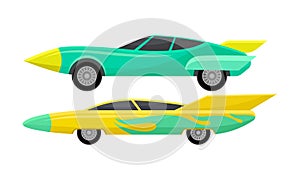 Customized Racing Sport Cars Side View Vector Set