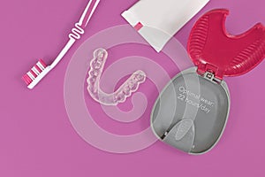 Customized transparent teeth bite guard clear aligners for lower jaw with storing case, tooth brush and paste