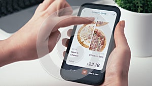 Customizing half-and-half pizza in an online delivery shop Making an online order in a fast food app. Fast food