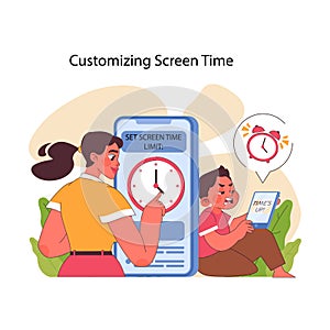 Customizing screen time concept. Flat vector illustration photo