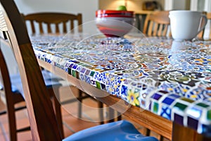 customizing a thrifted dining table with mosaic tiles