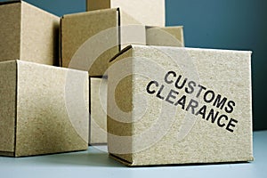 Customs clearance stamp on a side of box photo