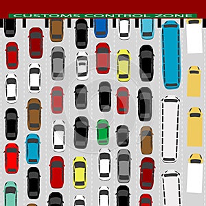 Customs control zone with cars, aerial view