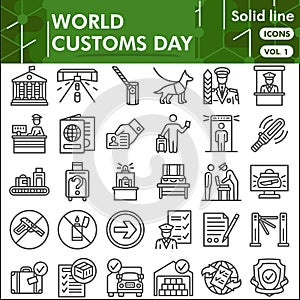Customs line icon set, security check symbols collection or sketches. Border control solid line linear style signs for