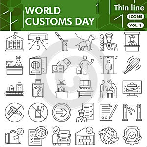 Customs line icon set, security check symbols collection or sketches. Border control thin line linear style signs for