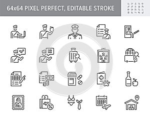 Customs line icons. Vector illustration include icon - inspector, luggage, permission, allowance, declaration, import