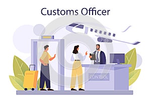 Customs officer concept. Passport control at the airport. Metal detector
