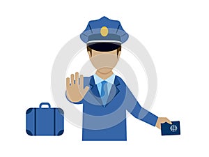 Customs officer man in uniform with a passport icon vector