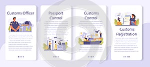 Customs officer mobile application banner set. Passport control