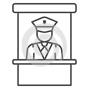 Customs officer in the office, passport controll thin line icon, security concept, CBP vector sign on white background