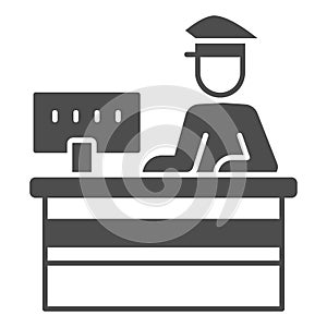 Customs officer at reception solid icon, security check concept, border protection vector sign on white background